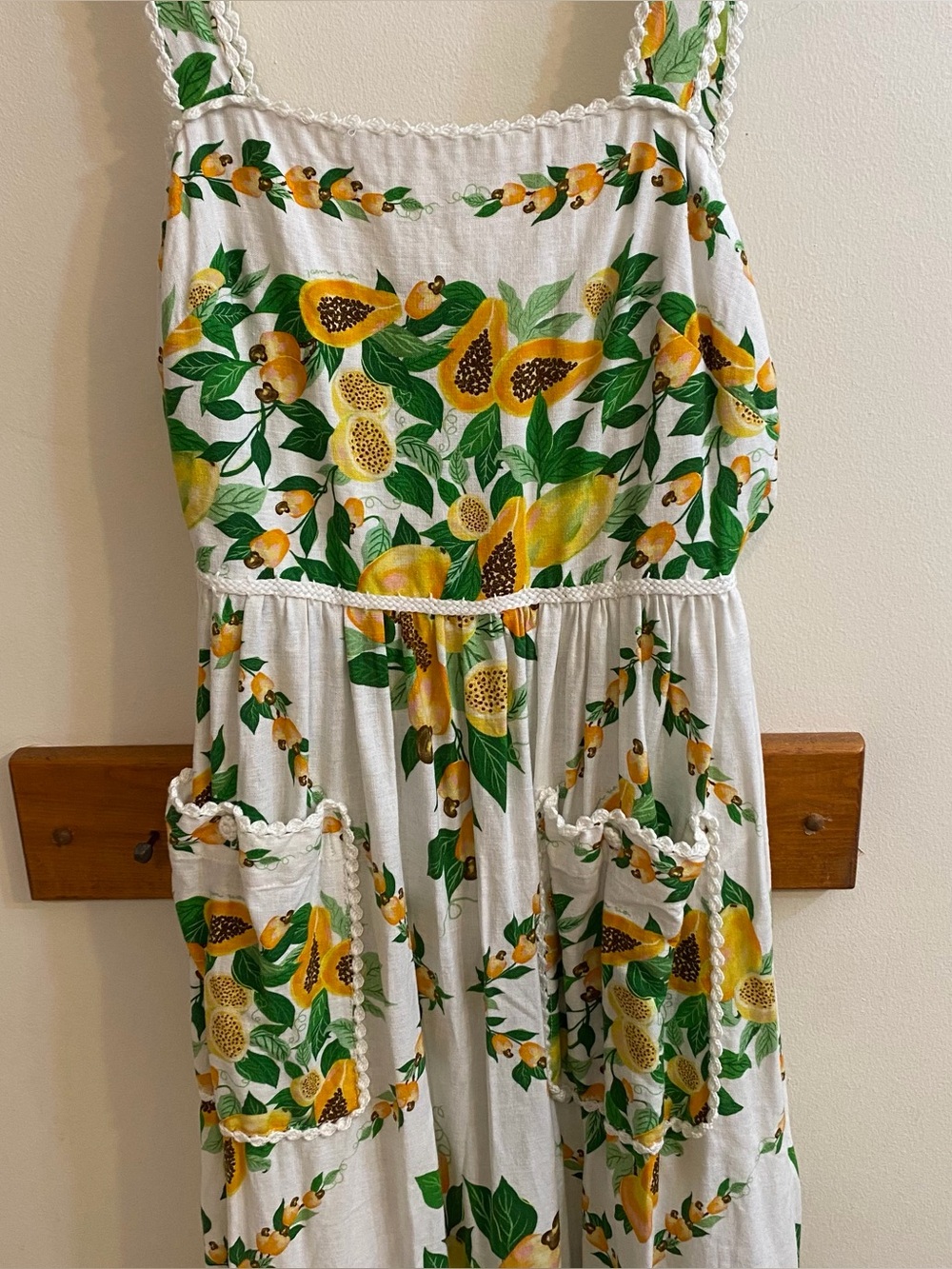 FARM Rio Papaya Salad Scarf Linen Blend Maxi Dress Off White Pockets Women XXS - Picture 16 of 17